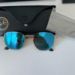 Ray ban hexagon blue mirrored sun glasses